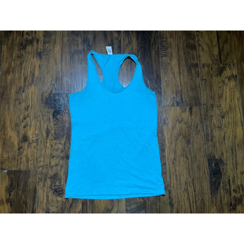 Victorias Secret PINK Racerback Tank Top Turquoise Blue Slub Knit Sleepwear L